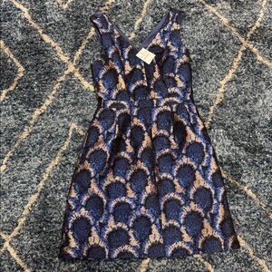 New J.Crew Peacock Jacquard Sleeveless Sheath blue/metallic gold Dress size 00